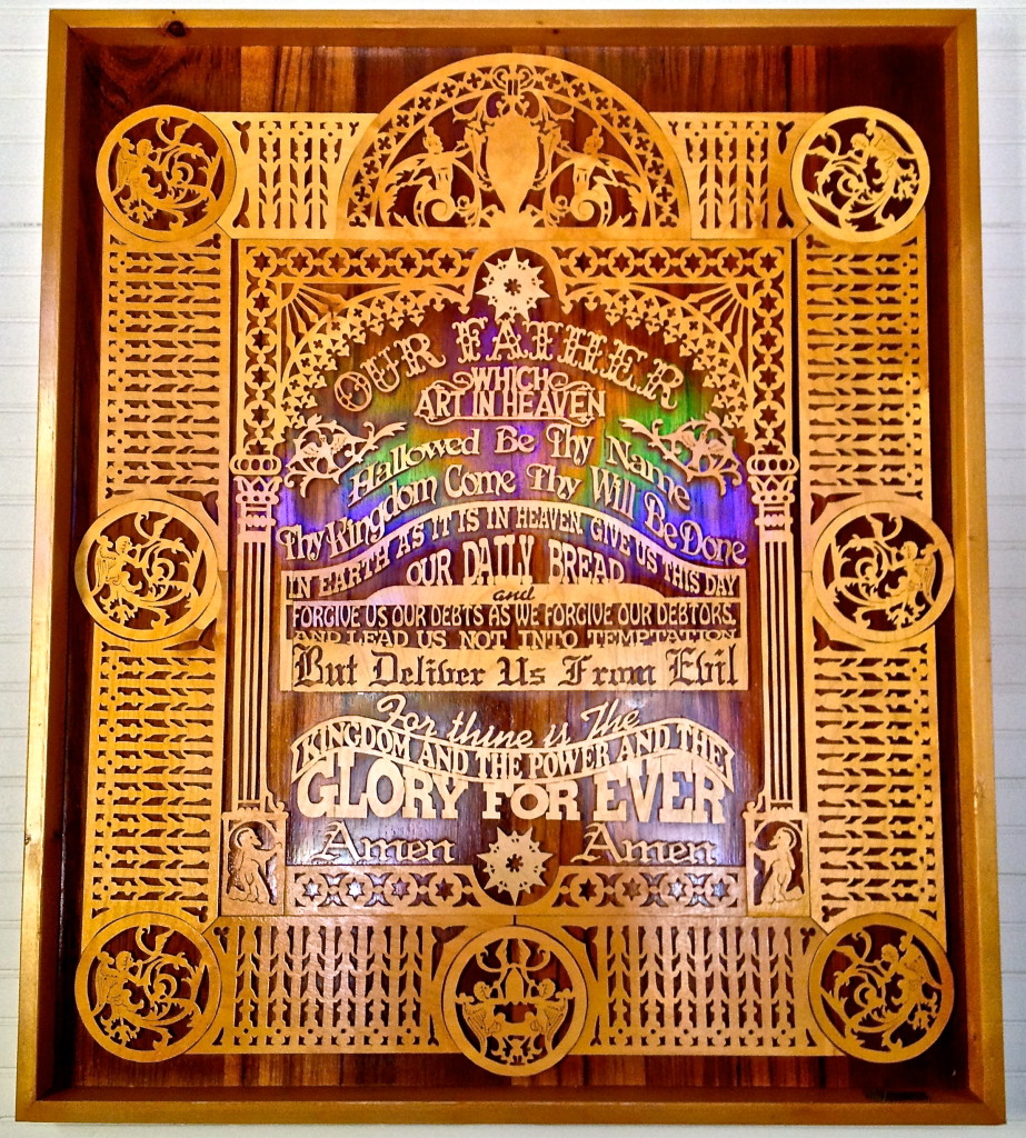 A hand-carved plaque of the Lord's Prayer provides inspiration to visitors to St. Peter's sanctuary. 