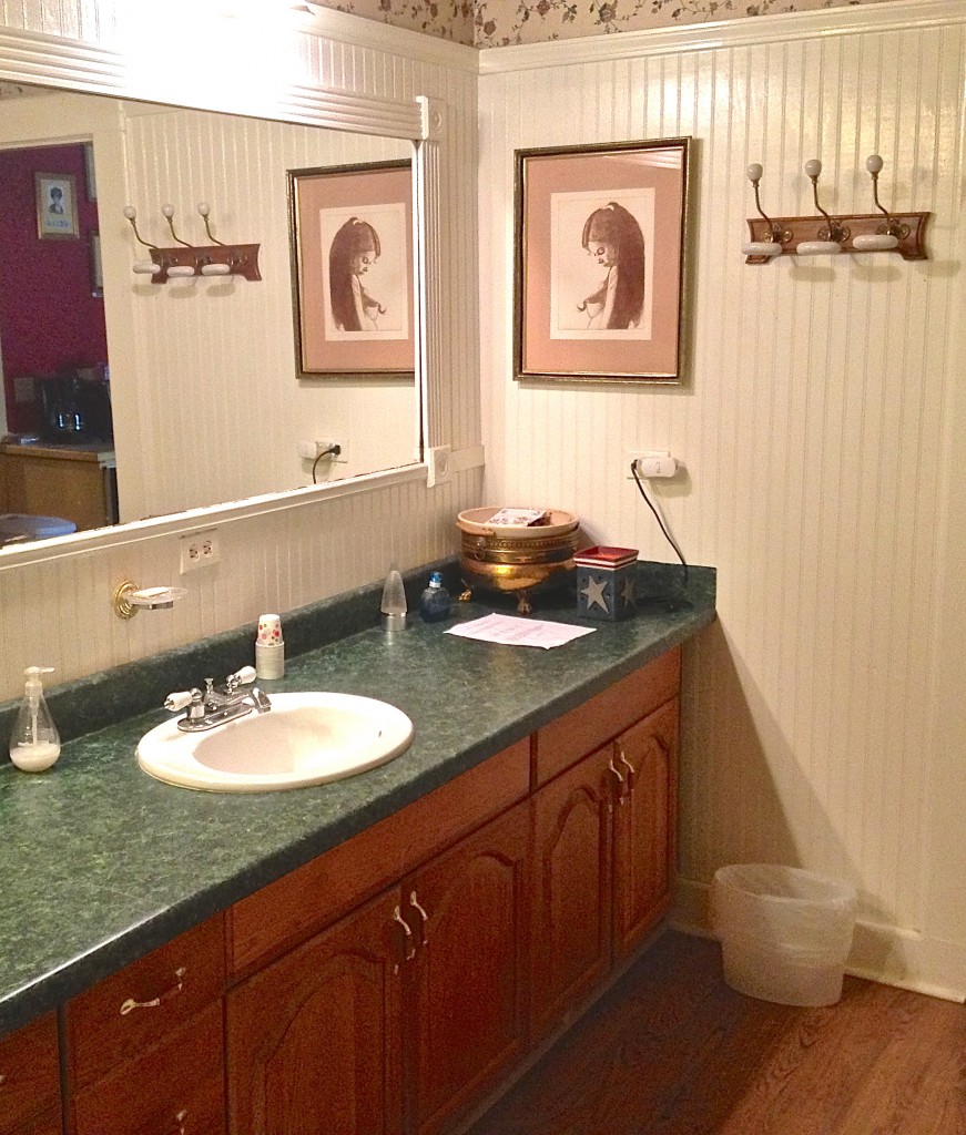 This is just one corner of a very large bathroom. You have to wait your turn but with two showers and two sinks, couples and families can save a bit of time.